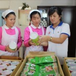 Staff of the DPRK Red Cross introduced the food items to the South Pyongan Provincial Orphanage nurses.