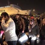 A large group of newly arrived refugees just came off the ferry from the island of Lesbos, Greece. Most of them were with children and very little belongings. November 16, 2015