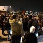 A large group of newly arrived refugees just came off the ferry from the island of Lesbos, Greece. Most of them were with children and very little belongings. November 16, 2015