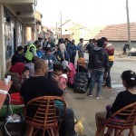 Miratovac, Serbia – Refugees stop to eat, rest, and gathering supplies and information before continuing.
