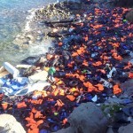 More than half a million life jackets are left in Lesbos, Greece. A Dutch group is reselling them in the Netherlands and donating the funds raised to the refugee camp, PIKPA. One person is making them into wallets and women's bags. November 2015