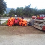 Some volunteers have started recycling the life jackets found along the coast of Lesbos, Greece. November 2015