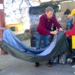 The long-awaited sleeping bags arrived, The team was checking how to join two sleeping bags. November 30, 2015