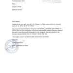 Letter of appreciation from Pikpa for the 2012 VW 9-seater contributed by our Association