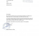 Letter of appreciation from Pikpa for the EUR 12,500 contribution from our Association