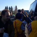 Providing food, and flyers with Master’s comforting words in Arabic and English, in Idomeni, Greece – December 3, 2015