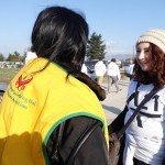 Talking with other volunteers providing help to the refugees in Idomeni, Greece - December 4, 2015