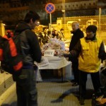 Our association members providing vegan food, warm clothes and flyers with Master’s comforting words in Arabic and English to the refugees in Kavalas, Greece – December 9, 2015