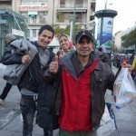 20151214 around 8AM refugees are blissful happy to receive our foods and flyer at Victory Park in Athens Greece (28)