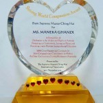 Award Plaque-1451-VEG-AC- Maneka Gandhi ($20K)-India