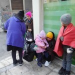 Distributing to a family on the street