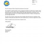 Letter of appreciation from The Olive Grove Project for EUR 2,000 contribution