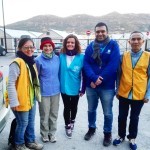 Team members with UNHCR field officer at Samos camp at the port