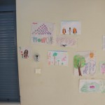 Refugee children paintings at warehouse