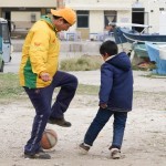 Playing with refugee children