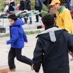 Playing with refugee children