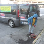 Cleaning street, Athens, Greece
