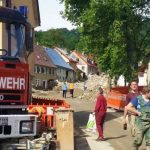 Braunsbach – rubble and debris in the streets; houses in danger of collapsing